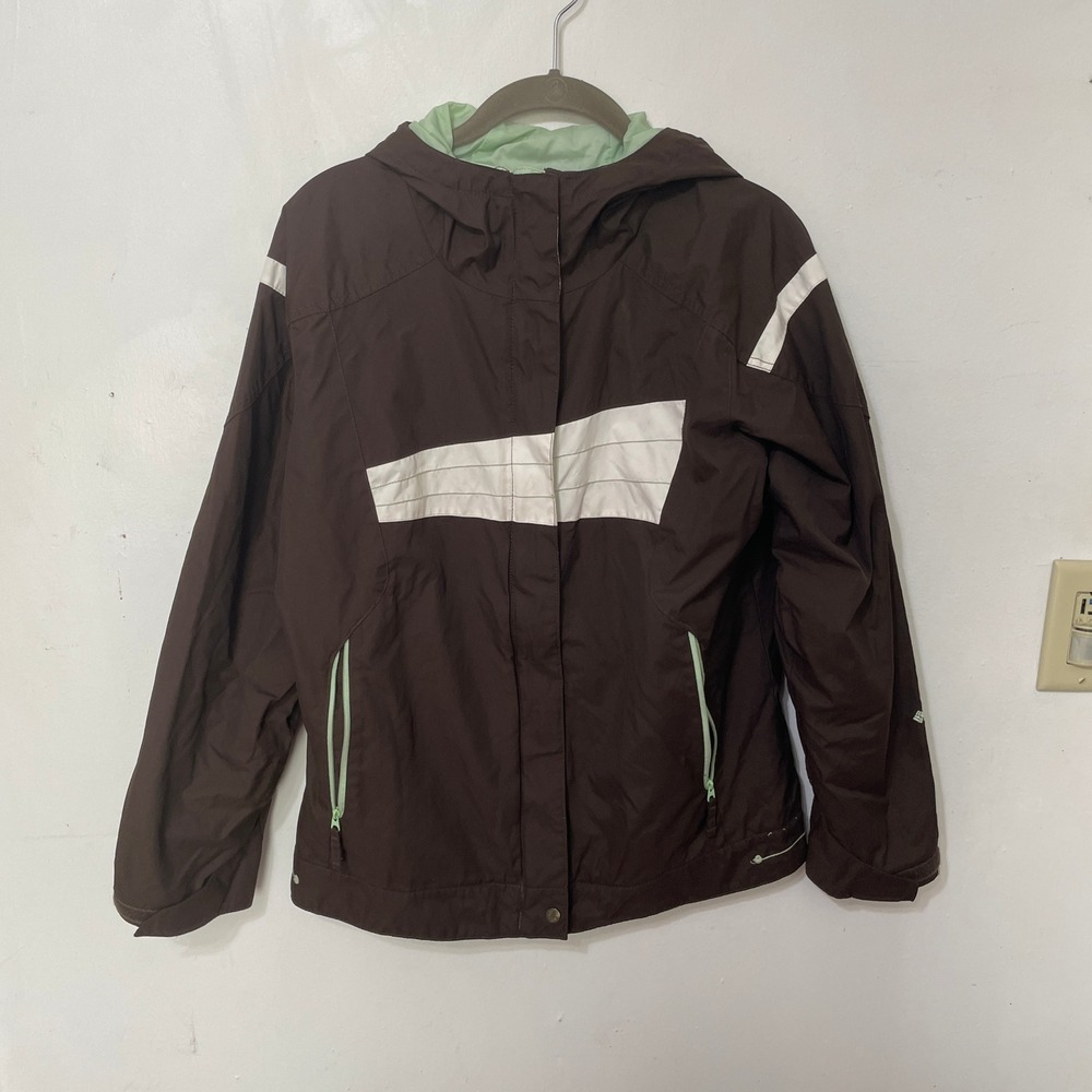 Columbia Youth Interchange Jacket Brown Mint Green Hooded 14/16‎ Large READ